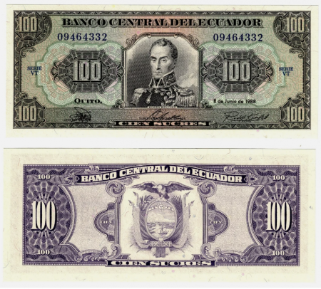 Ecuador - Ecuador 100 Sucres 1988, Simón Bolívar, necirculata