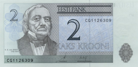 Estonia - Estonia, 2 Kroon 2007, Karl Ernst von Baer, necirculata