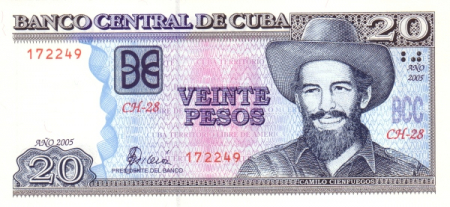 Bancnote straine - Cuba 20 Pesos 2016, Camilo Cienfuegos, necirculata