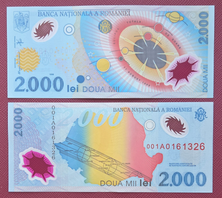 Bancnote Romania - 2000 lei 1999, eclipsa de soare, UNC- (cititi descrierea)