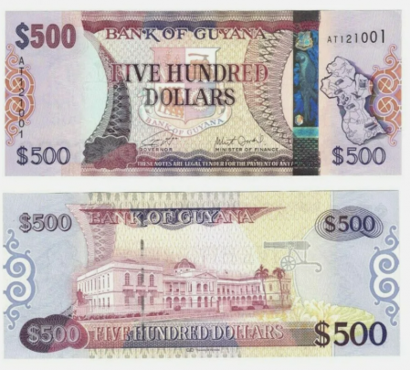 Guyana - Guyana 500 Dolari 2019, Palatul Parlamentului, Georgetown, UNC