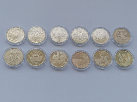 Romania, set 12 monede comemorative 50 bani 2010-2019, necirculate [1]