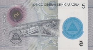 Bancnote America - Nicaragua 5 Cordobas 2019 (polimer; 60 ani Banca Centrala), necirculata