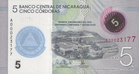 Nicaragua 5 Cordobas 2019 (polimer; 60 ani Banca Centrala), necirculata [1]