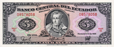 Ecuador 5 Sucres 1988, Antonio Jose De Sucre, UNC [1]