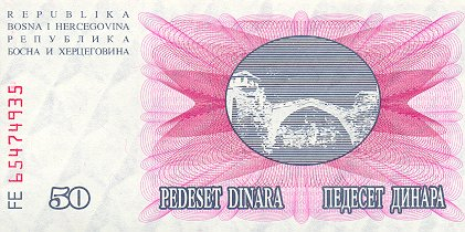 BOSNIA & HERTEGOVINA, 50 Dinari 1992, necirculata [1]
