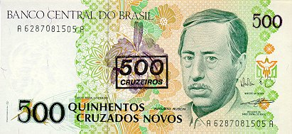 Brazilia 500 Cruzeiros 1990, supratipar 500 Cruzados Novos, necirculata [1]