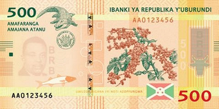 Bancnote Africa - Burundi, 500 Franci 2015-2018, crocodilul, necirculata