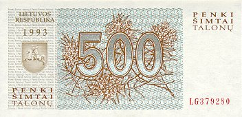 Lituania 500 Talonas 1993 (revers: lupi), necirculata [1]