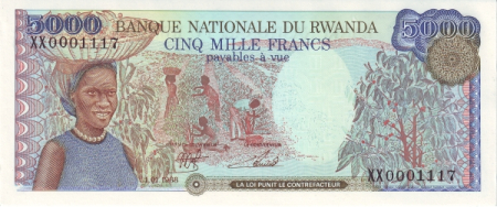 Rwanda 5000 Franci 1988, necirculata [0]