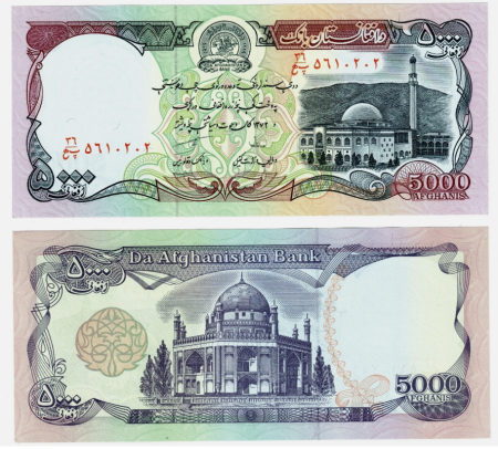 Bancnote straine - AFGHANISTAN 5000 Afghanis 1993, Mausoleumul lui Ahmad Shah Durrani in Kandahar, UNC