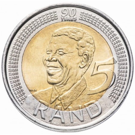 Monede straine - Africa de Sud 5 rand 2005, 90 ani de la nasterea lui Nelson Mandela, UNC