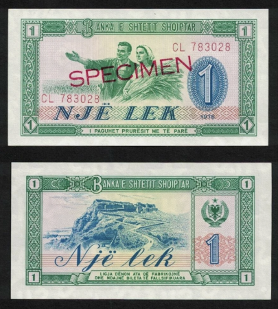 Bancnote Europa - Albania 1 Lek 1976, specimen, necirculata