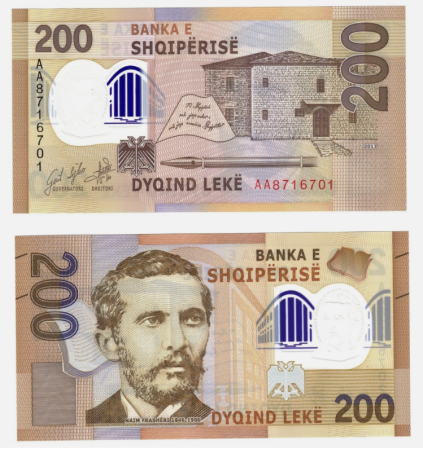 Bancnote straine - Albania 200 Leke 2017, Naim Frashëri, polimer, necirculata