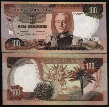 Bancnote straine - Angola 100 Escudos 1972, Maresalul Carmona, necirculata