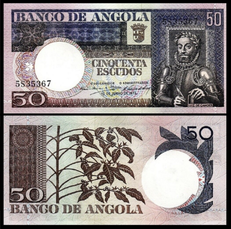 Bancnote Africa - Angola 50 Escudos 1973, Luiz de Camões, aproape necirculata