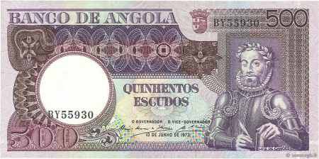 Angola - Angola 500 Escudos 1973, Luiz de Camões, necirculata