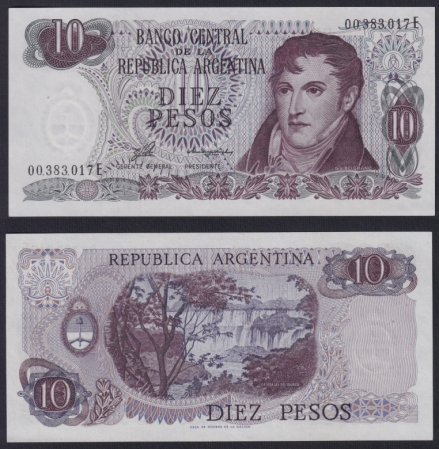 Bancnote - Argentina 10 Pesos 1976, Generalul Manuel Belgrano, necirculata