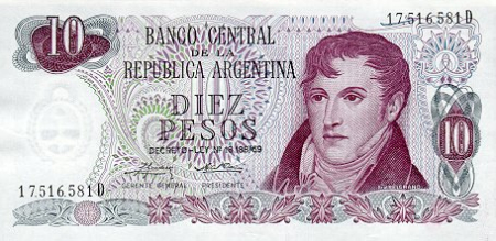Argentina - Argentina 10 Pesos 1976, Generalul Manuel Belgrano, necirculata