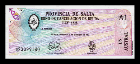 Bancnote America - Argentina - Salta - 1 Austral 1987, necirculata