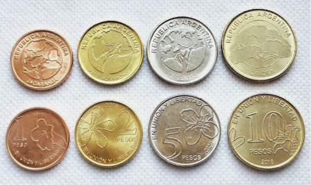 Monede straine - Argentina set 4 monede 2017-2020: 1,2,5,10 Pesos, Flora, UNC