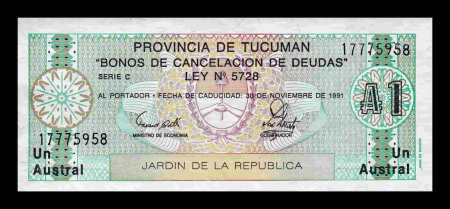 Bancnote America - Argentina - Tucuman - 1 Austral 1991, necirculata
