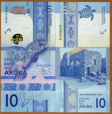 Bancnote - Aruba 10 Florin 2019, Testoasa Alba, pestele cu trunchi patat, UNC
