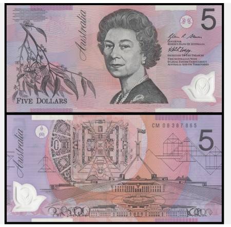 Bancnote - Australia 5 dolari 2008, polimer, necirculata, Regina Elisabeta II