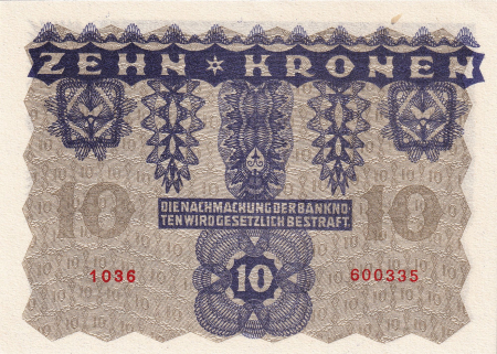 Austria 10 coroane 1922, aproape necirculata [1]