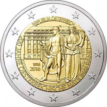Monede Euro, Eurocenti - Austria 2 euro 2016 -  200 de ani de la înființarea Băncii Naționale, UNC