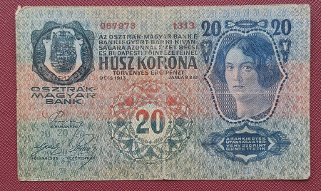 Bancnote Europa - Austro-Ungaria, 20 coroane 1913, circulata