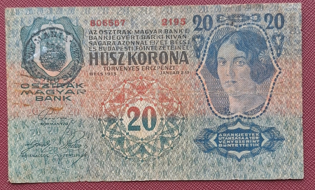Bancnote Europa - Austro-Ungaria, 20 coroane 1913, circulata