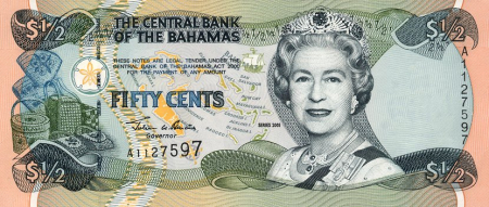 Bahamas - Bahamas 1/2 Dolari 2001, Regina Elisabeta II, necirculata