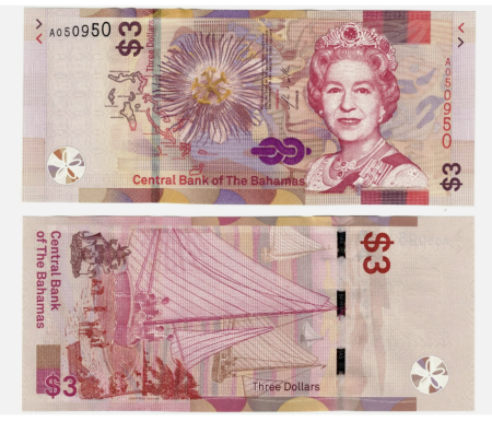 Bancnote - Bahamas 3 dolari 2019, Regina Elisabeta II, necirculata