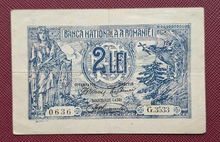 Bancnote - Bancnota Romania 2 lei 1920, seria 0636/G.3533, circulata