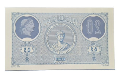 Bancnota Romania 20 lei 2021, replica BNR din polimer dupa 20 lei 1881 [2]