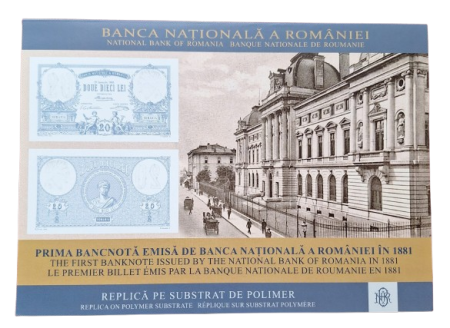 Bancnota Romania 20 lei 2021, replica BNR din polimer dupa 20 lei 1881 [3]