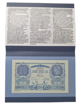 Idei cadouri - Bancnota Romania 20 lei 2021, replica BNR din polimer dupa 20 lei 1881