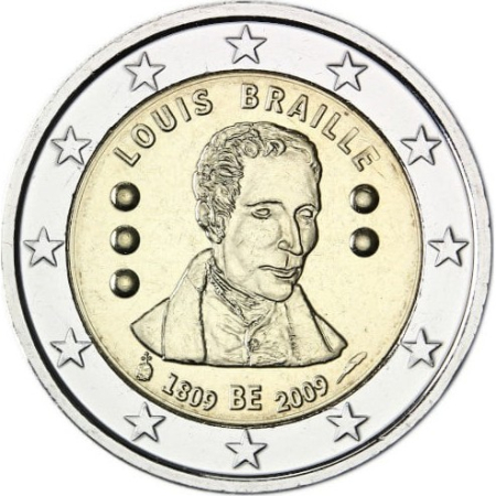 Monede Euro, Eurocenti - Belgia 2 euro 2009, 200 ani de la nasterea lui Louis Braille, UNC