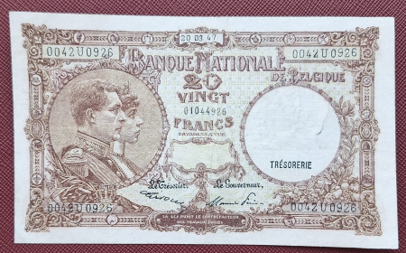 Belgia - Belgia 20 Franci 1947, circulata, stare buna