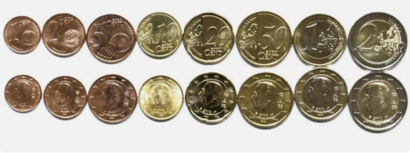 Monede Euro, Eurocenti - Belgia, set 8 monede 2000-2015: 1,2,5,10,20,50 centi, 1,2 Euro, UNC