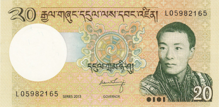 Bancnote Asia - Bhutan 20 Ngultrum 2013, Jigme Khesar Namgyel Wangchuck, UNC