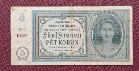 Bancnote - Bohemia si Moravia (Ocupatia Germana), 5 korun 1940-1944, circulata