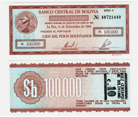 Bolivia - Bolivia 10 Centavos 1987 overprint 100,000 , necirculata