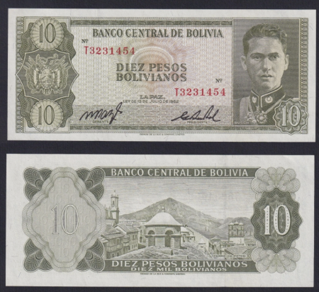 Bolivia - Bolivia 10 Pesos Bolivianos 1962, Colonelul Germán Busch,  necirculata