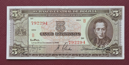 Bancnote America - Bolivia 5 Bolivianos 1945, UNC-