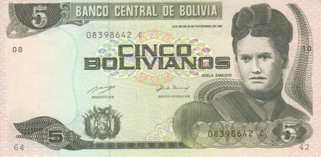 Bolivia 5 Bolivianos 1986, rara, necirculata [0]