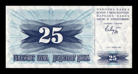 Bancnote Europa - BOSNIA & HERTEGOVINA, 25 Dinari 1992, necirculata