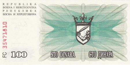 BOSNIA & HERTEGOVINA, 100 Dinari 1992, necirculata [1]