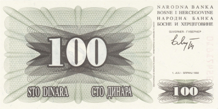 Bancnote Europa - BOSNIA & HERTEGOVINA, 100 Dinari 1992, necirculata